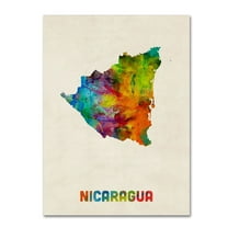 Trademark Fine Art "Nicaragua Watercolor Map" Canvas Art by Michael Tompsett