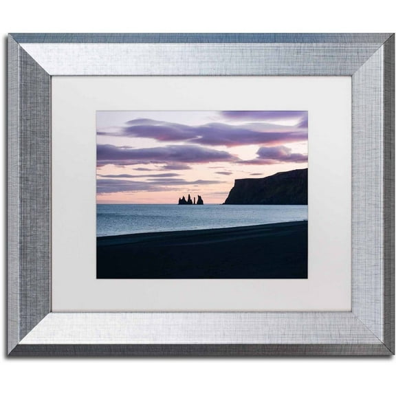 Trademark Fine Art 'Night Falls on Reynisdrangar' Canvas Art by Philippe Sainte-Laudy, White Matte, Silver Frame