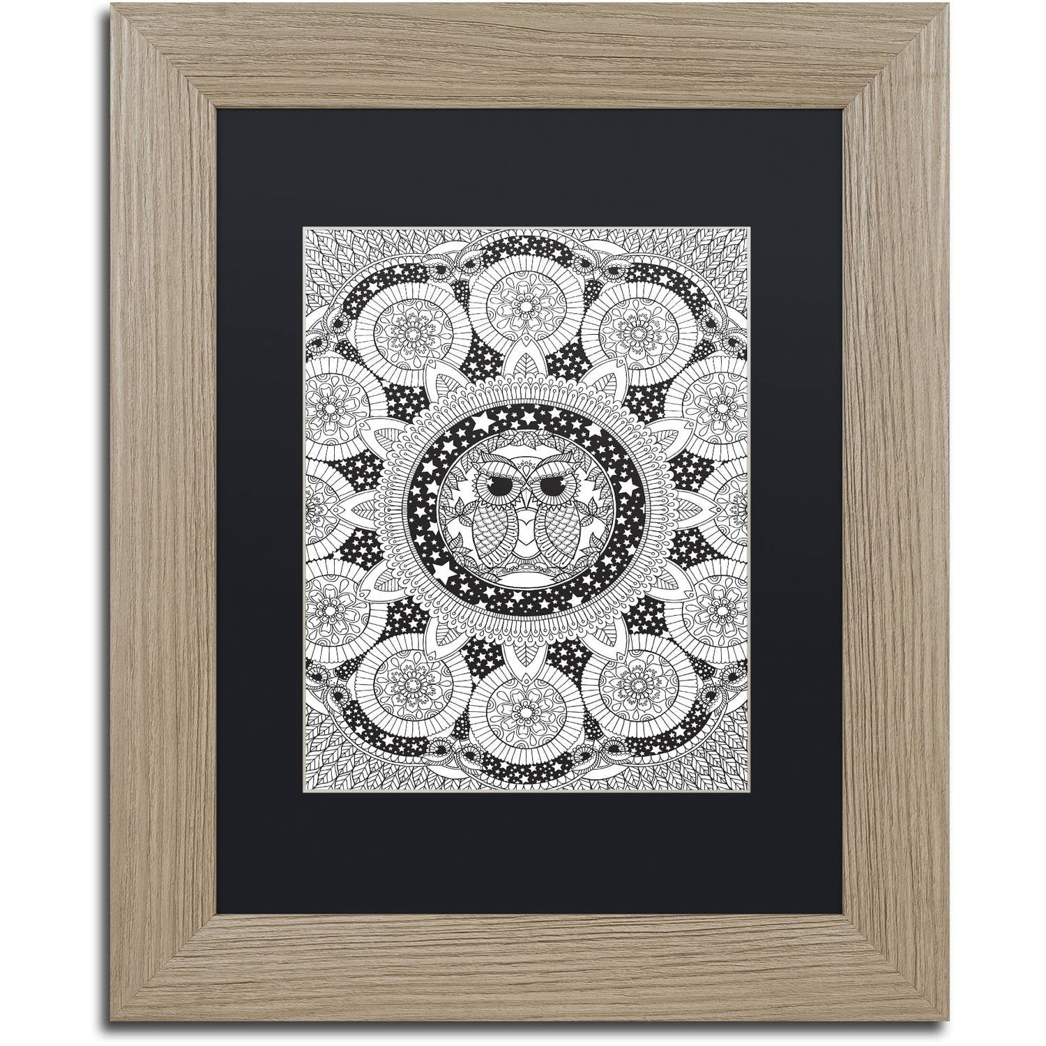 Trademark Fine Art "Night Owl Mandala" Canvas Art by Hello Angel, Black Matte, Birch Frame