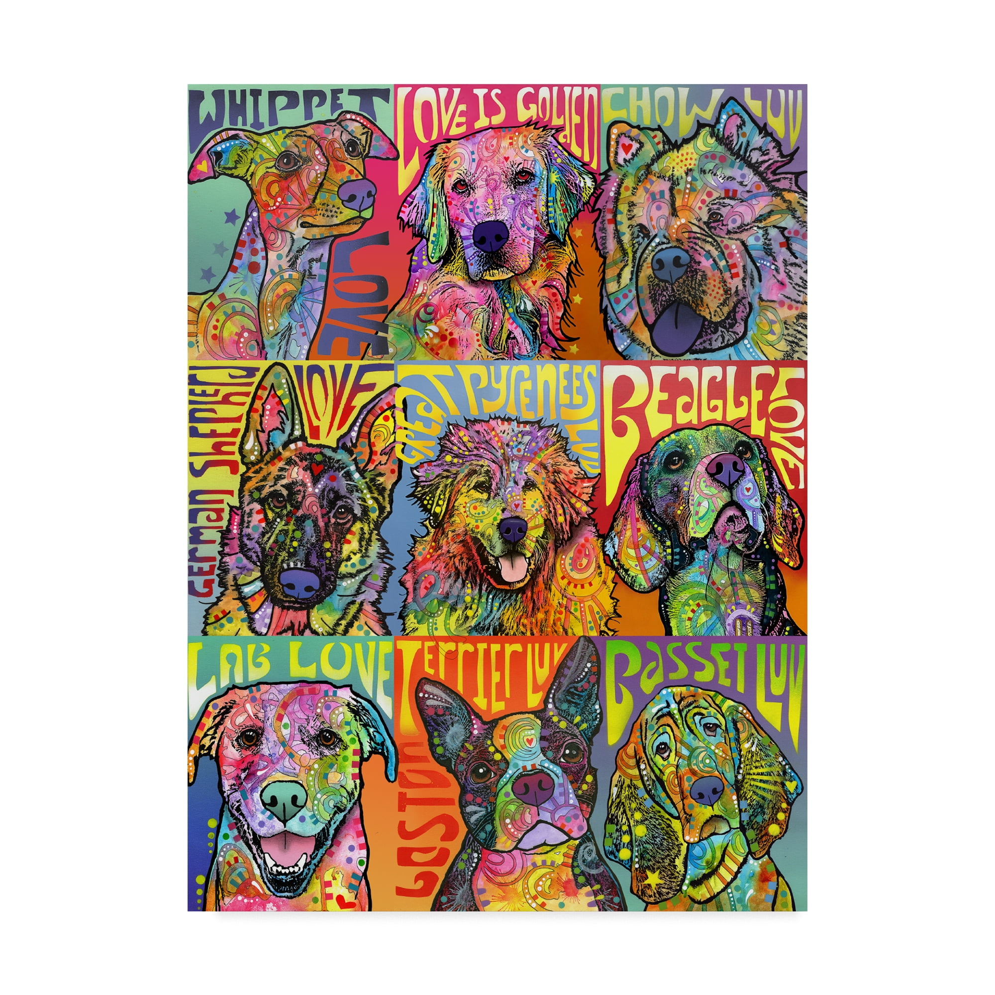 Trademark Fine Art 'Nine Up of Dogs' Canvas Art by Dean Russo