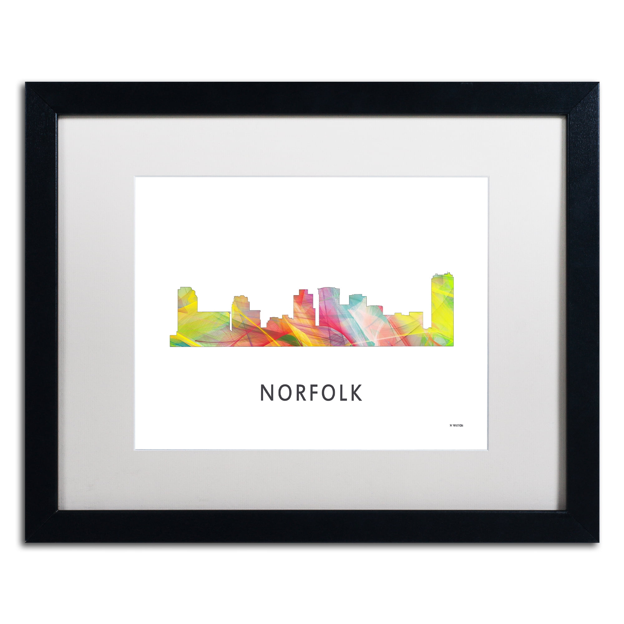 Trademark Fine Art 'Norfolk Virginia Skyline WB-1' Canvas Art by Marlene Watson, White Matte, Black Frame
