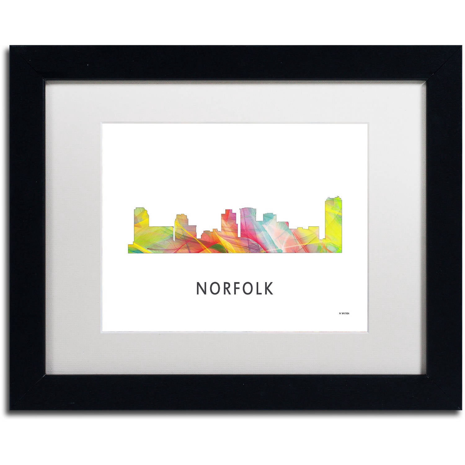 Trademark Fine Art 'Norfolk Virginia Skyline WB-1' Canvas Art by Marlene Watson, White Matte, Black Frame