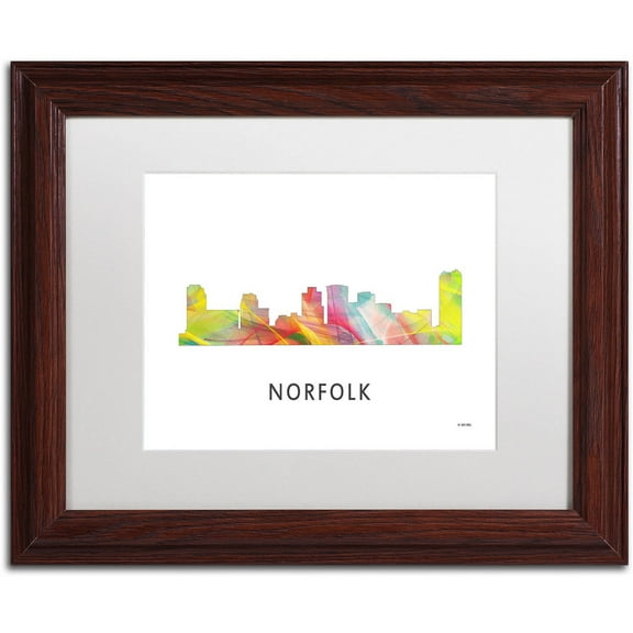 Trademark Fine Art 'Norfolk Virginia Skyline WB-1' Canvas Art by Marlene Watson, White Matte, Wood Frame