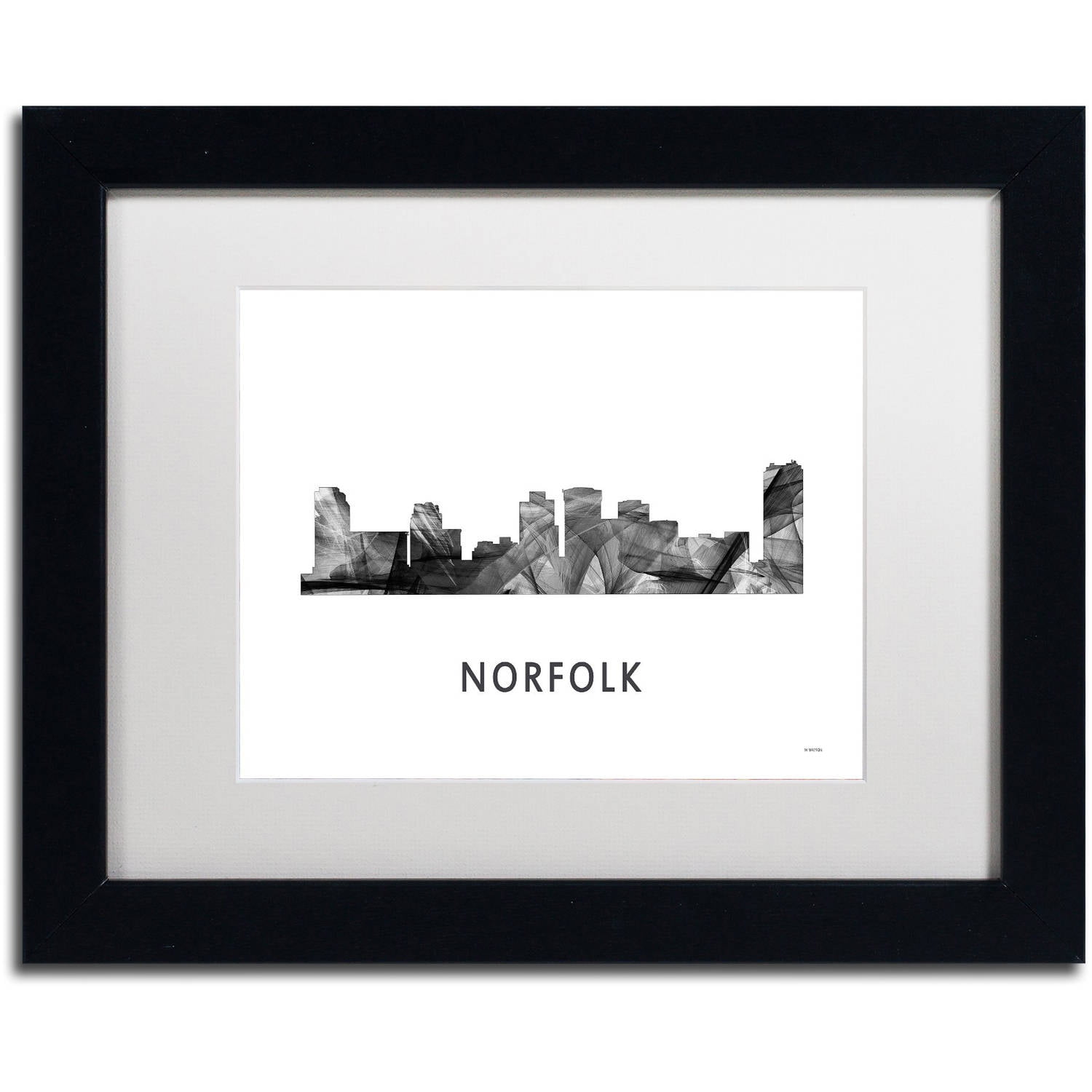 Trademark Fine Art 'Norfolk Virginia Skyline WB-BW' Canvas Art by Marlene Watson, White Matte, Black Frame