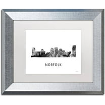 Trademark Fine Art 'Norfolk Virginia Skyline WB-BW' Canvas Art by Marlene Watson, White Matte, Silver Frame