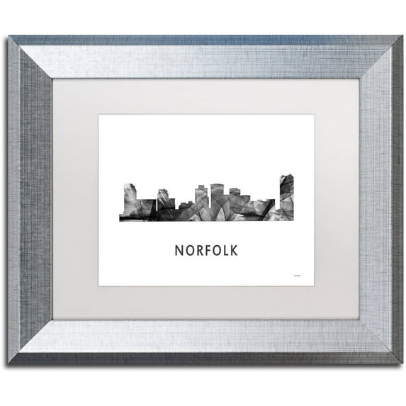 Trademark Fine Art 'Norfolk Virginia Skyline WB-BW' Canvas Art by Marlene Watson, White Matte, Silver Frame