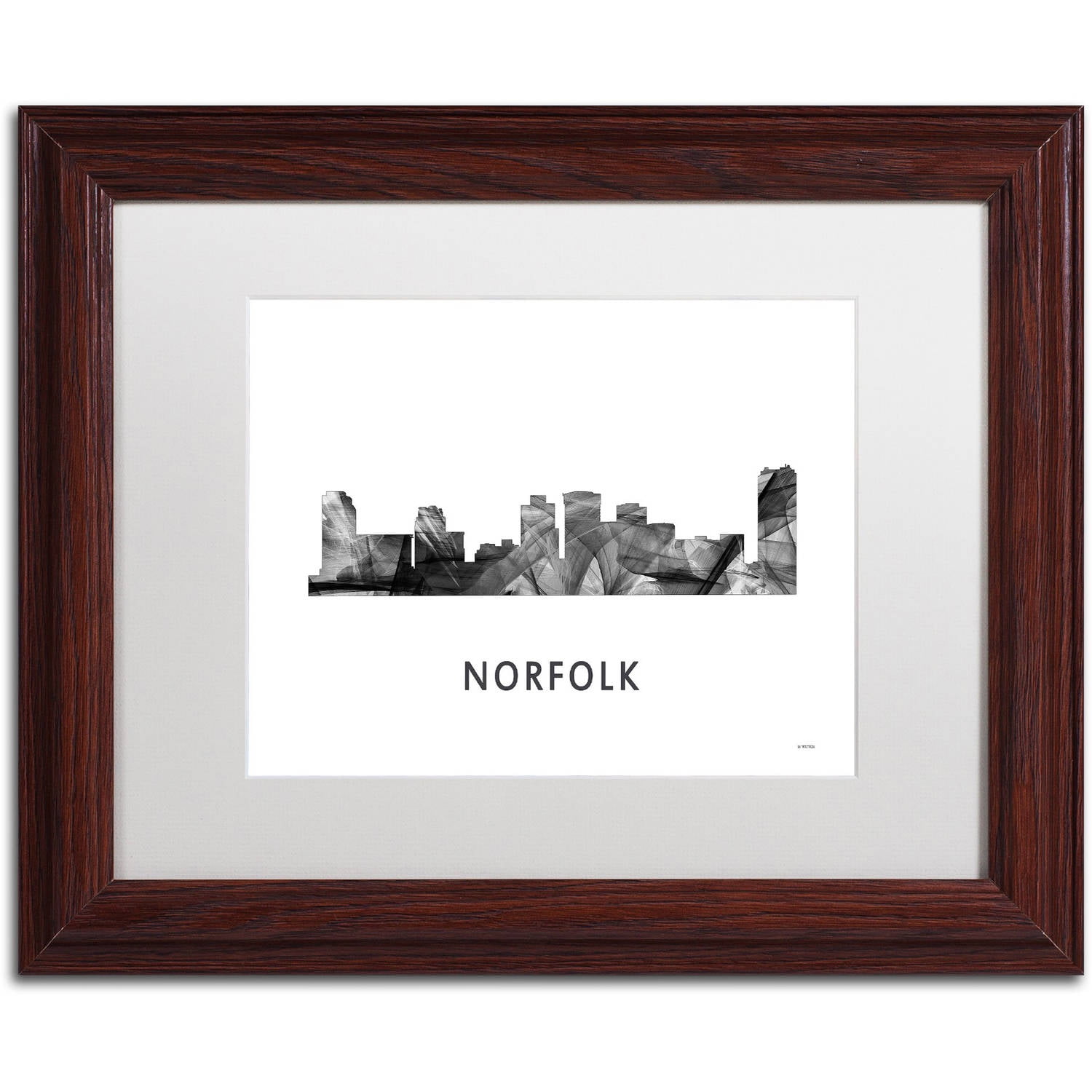 Trademark Fine Art 'Norfolk Virginia Skyline WB-BW' Canvas Art by Marlene Watson, White Matte, Wood Frame