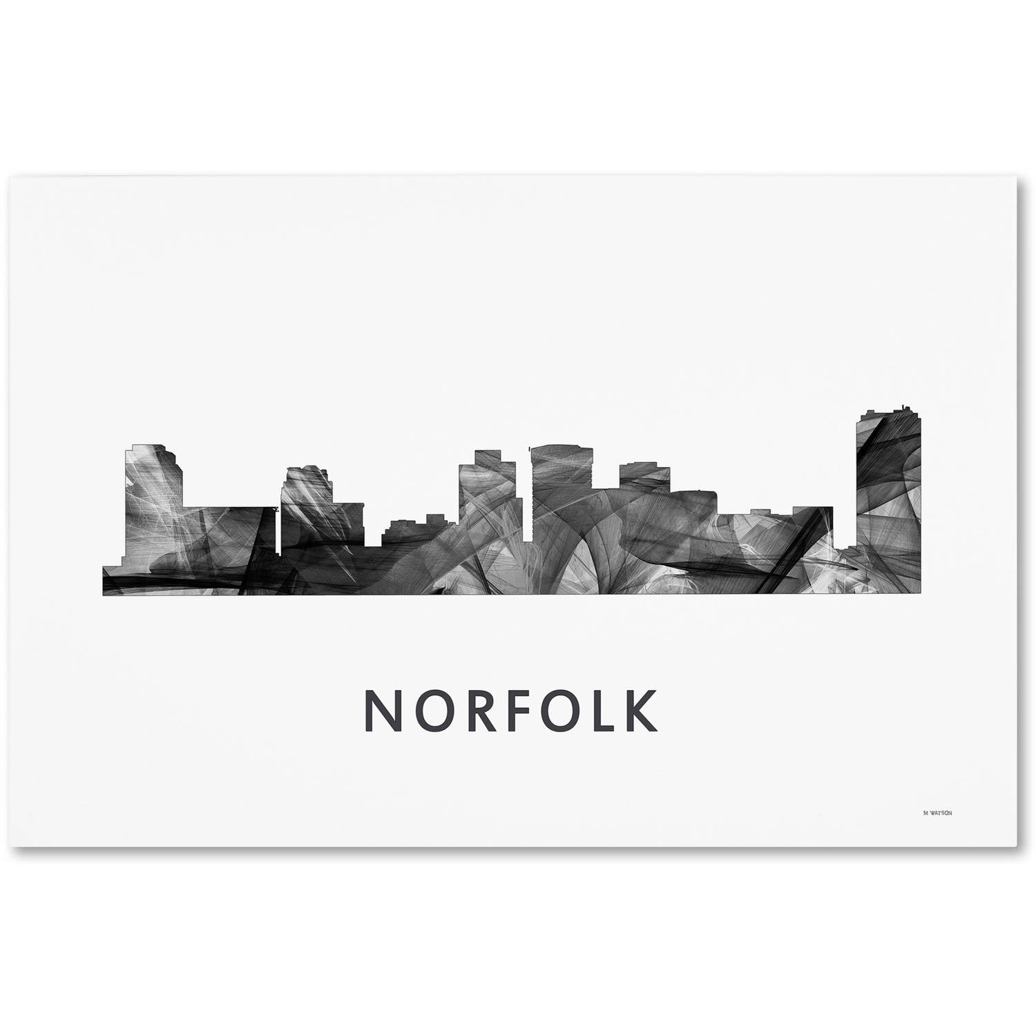 Trademark Fine Art 'Norfolk Virginia Skyline WB-BW' Canvas Art by Marlene Watson