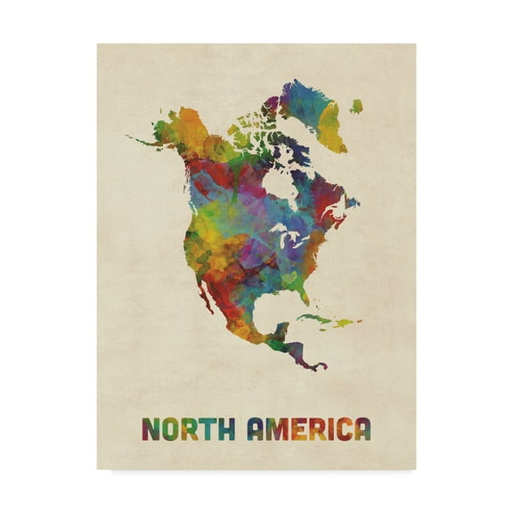 Trademark Fine Art 'North America Continent Watercolor Map' Canvas Art by Michael Tompsett