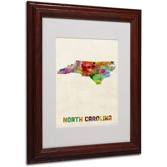 Trademark Fine Art "North Carolina Map" Matted Framed Art by Michael Tompsett, Wood Frame