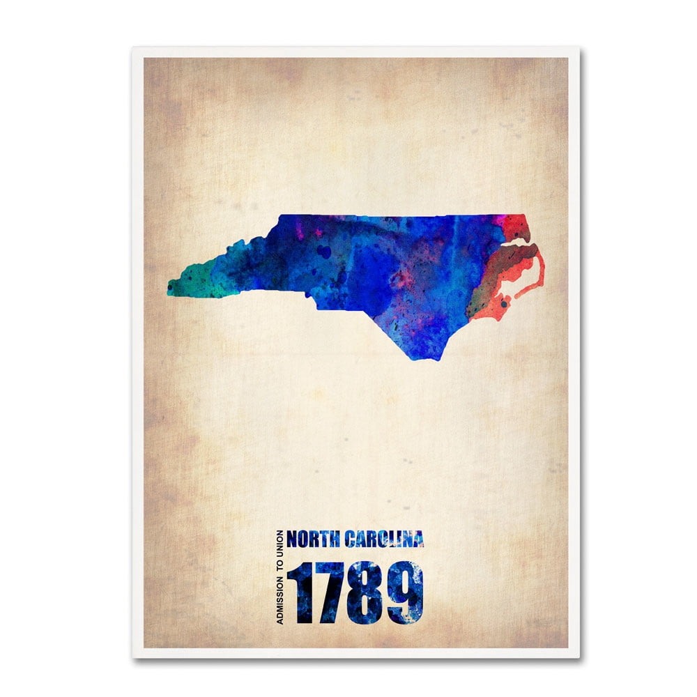 Trademark Fine Art "North Carolina Watercolor Map" Canvas Art by Naxart
