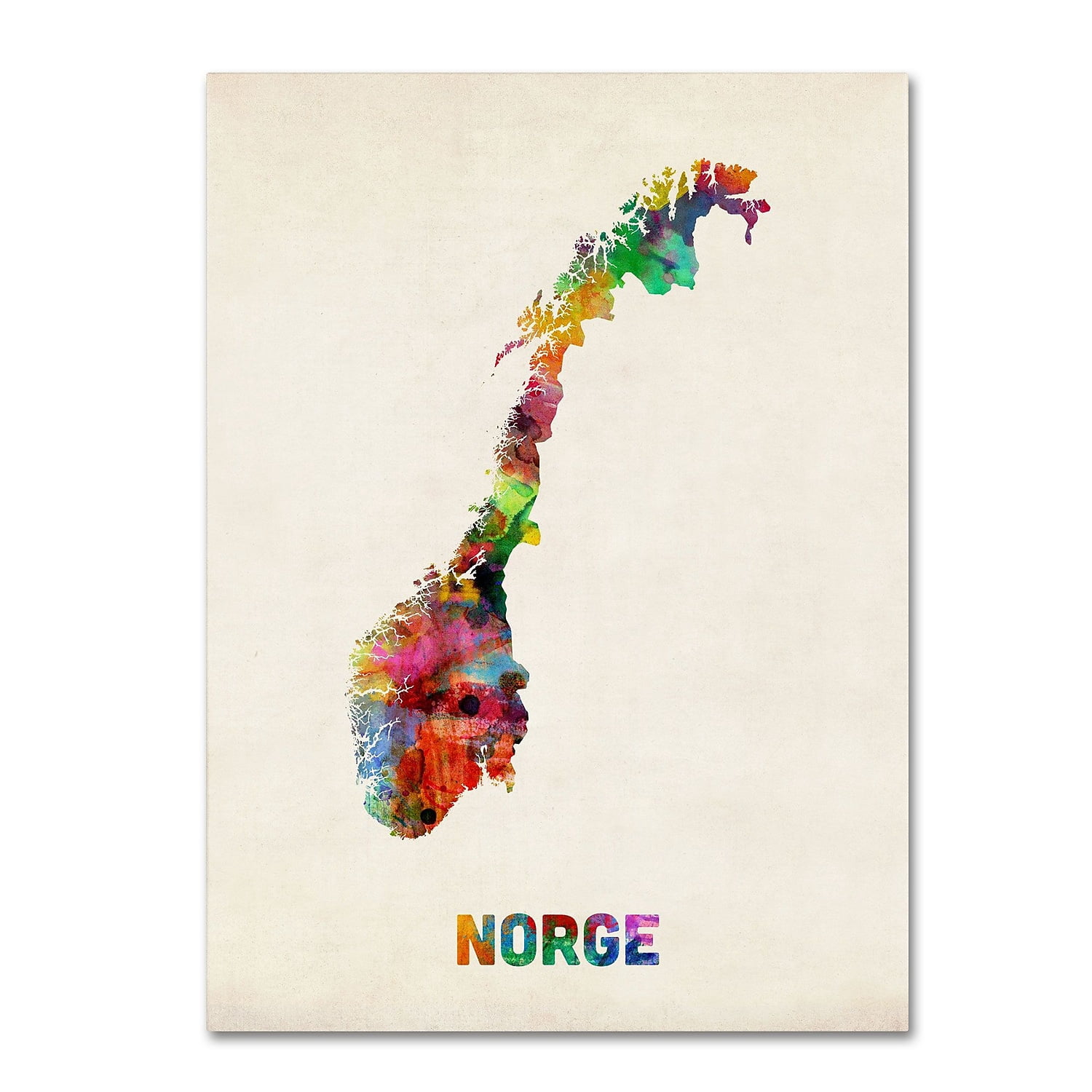 Trademark Fine Art "Norway Watercolor Map" Canvas Art by Michael Tompsett