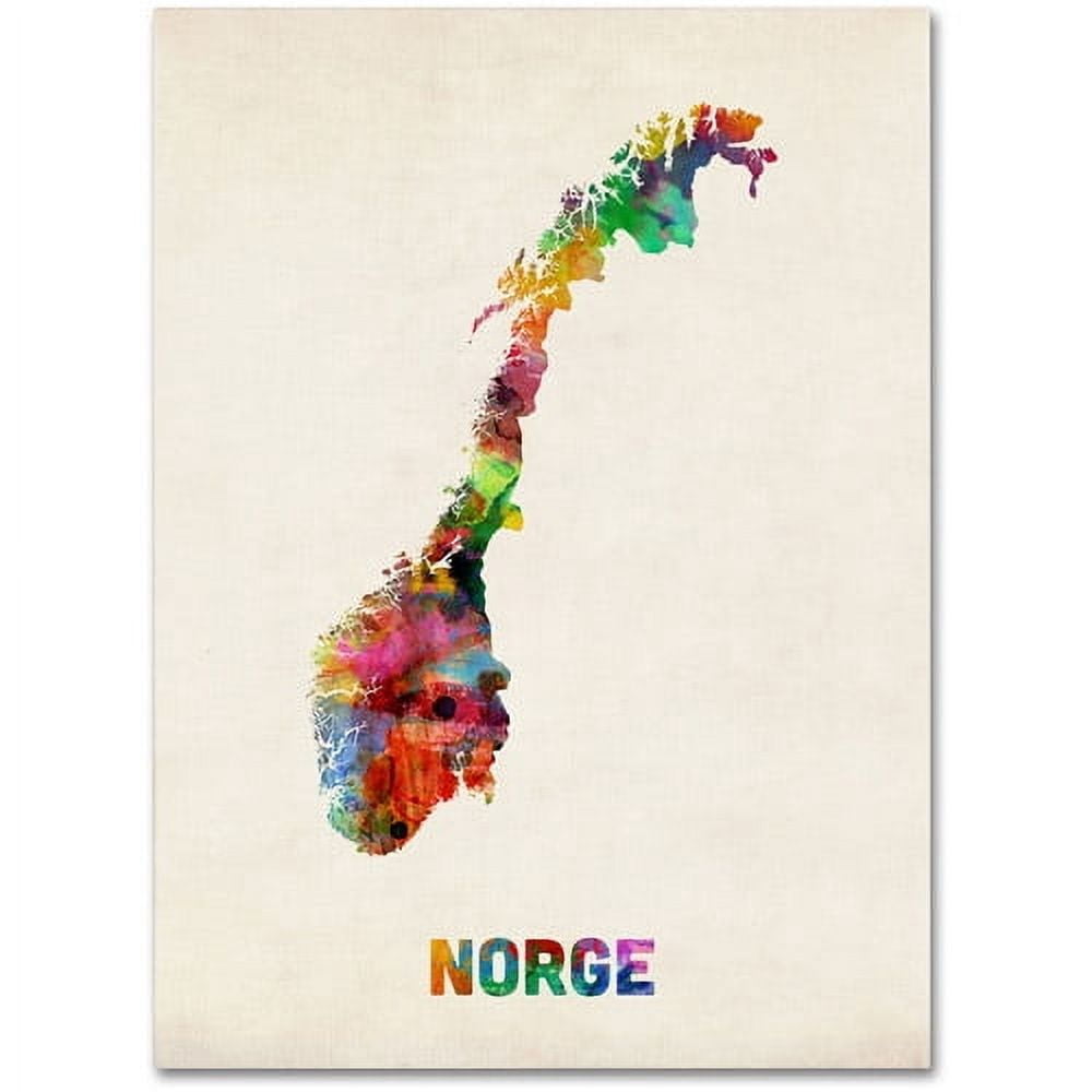 Trademark Fine Art "Norway Watercolor Map" Canvas Art by Michael Tompsett