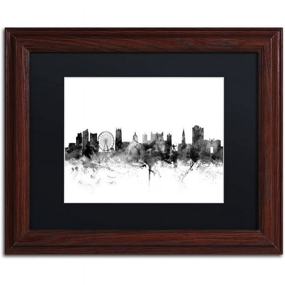 Trademark Fine Art "Nottingham England Skyline B&W" Canvas Art by Michael Tompsett, Black Matte, Wood Frame
