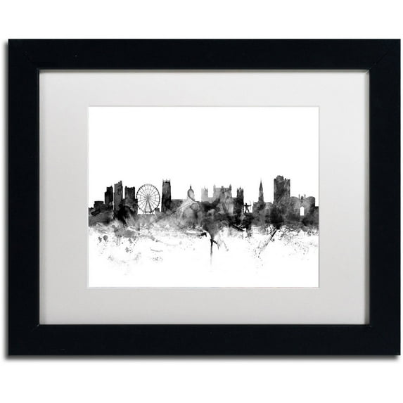 Trademark Fine Art "Nottingham England Skyline B&W" Canvas Art by Michael Tompsett, White Matte, Black Frame