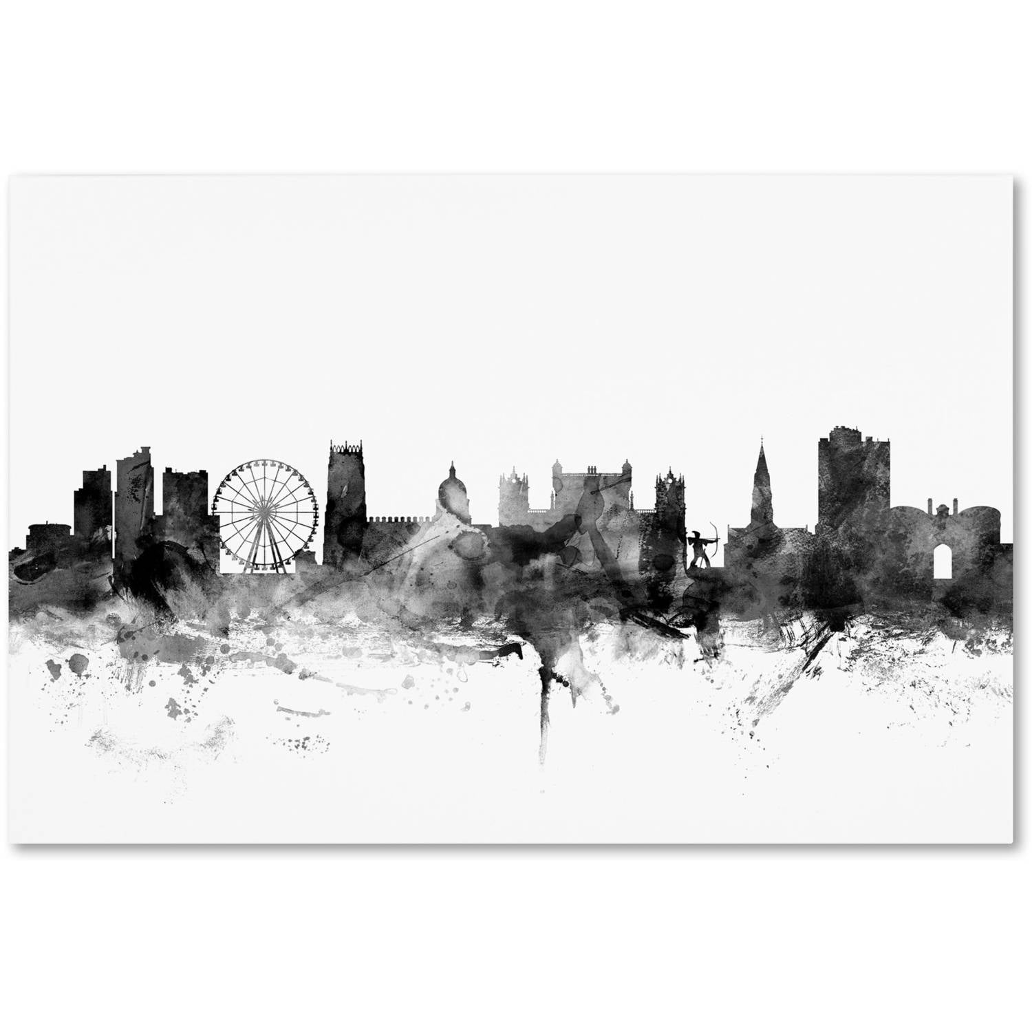 Trademark Fine Art "Nottingham England Skyline B&W" Canvas Art by Michael Tompsett