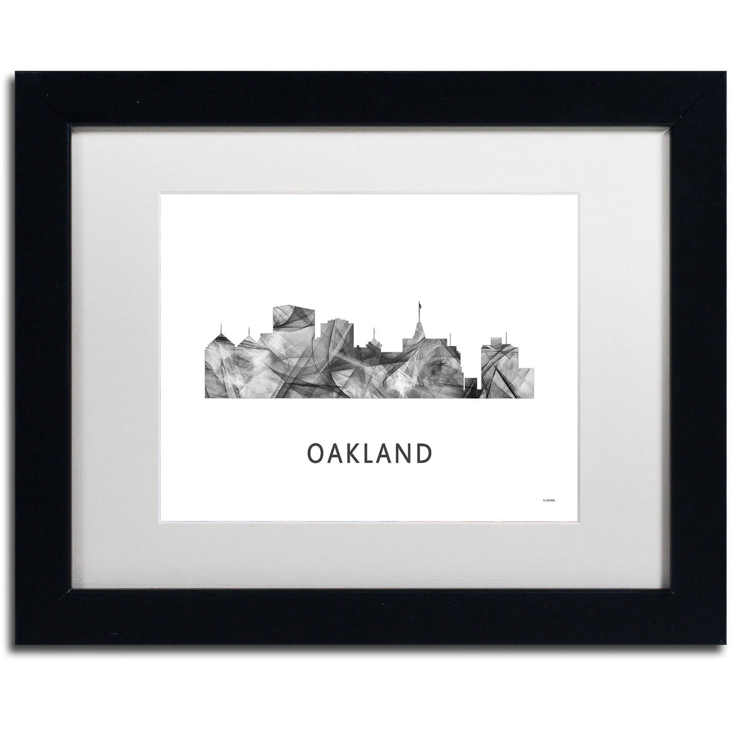 Trademark Fine Art 'Oakland California Skyline WB-BW' Canvas Art by Marlene Watson, White Matte, Black Frame