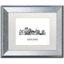 Trademark Fine Art 'Oakland California Skyline WB-BW' Canvas Art by Marlene Watson, White Matte, Silver Frame