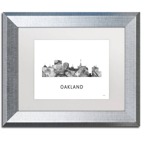 Trademark Fine Art 'Oakland California Skyline WB-BW' Canvas Art by Marlene Watson, White Matte, Silver Frame