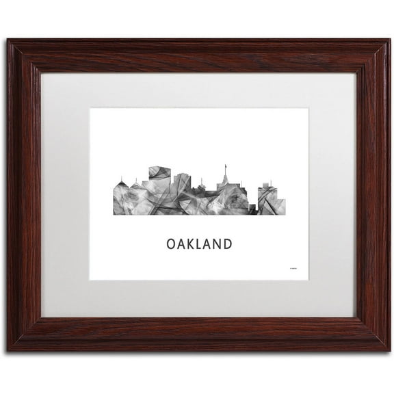 Trademark Fine Art 'Oakland California Skyline WB-BW' Canvas Art by Marlene Watson, White Matte, Wood Frame