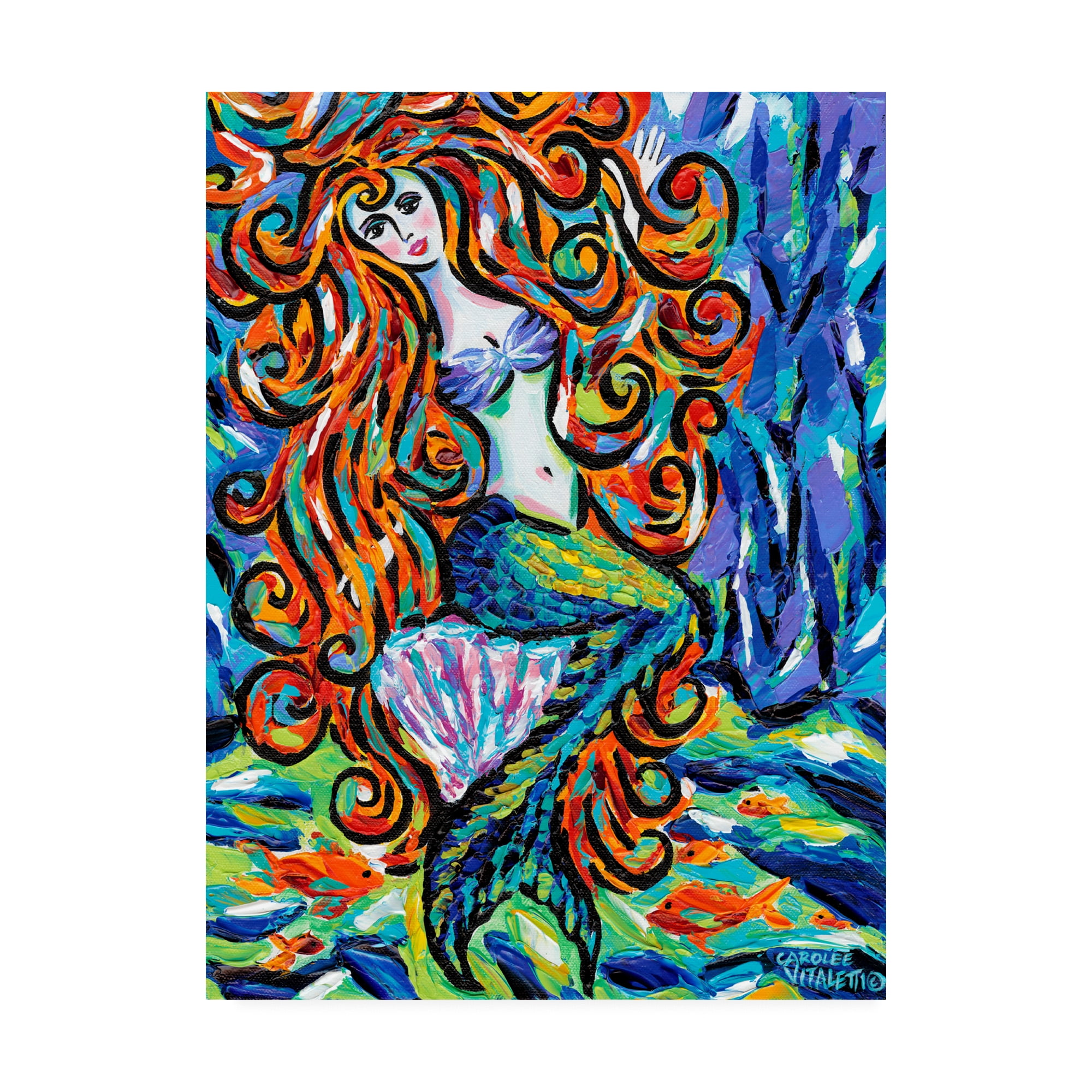 Colorful Mermaid Fantasy Canvas Art in Blue and Green