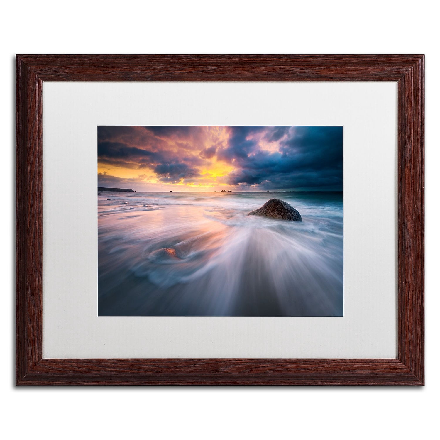 Trademark Fine Art "Ocean Painting" Canvas Art by Mathieu Rivrin, White Matte, Wood Frame