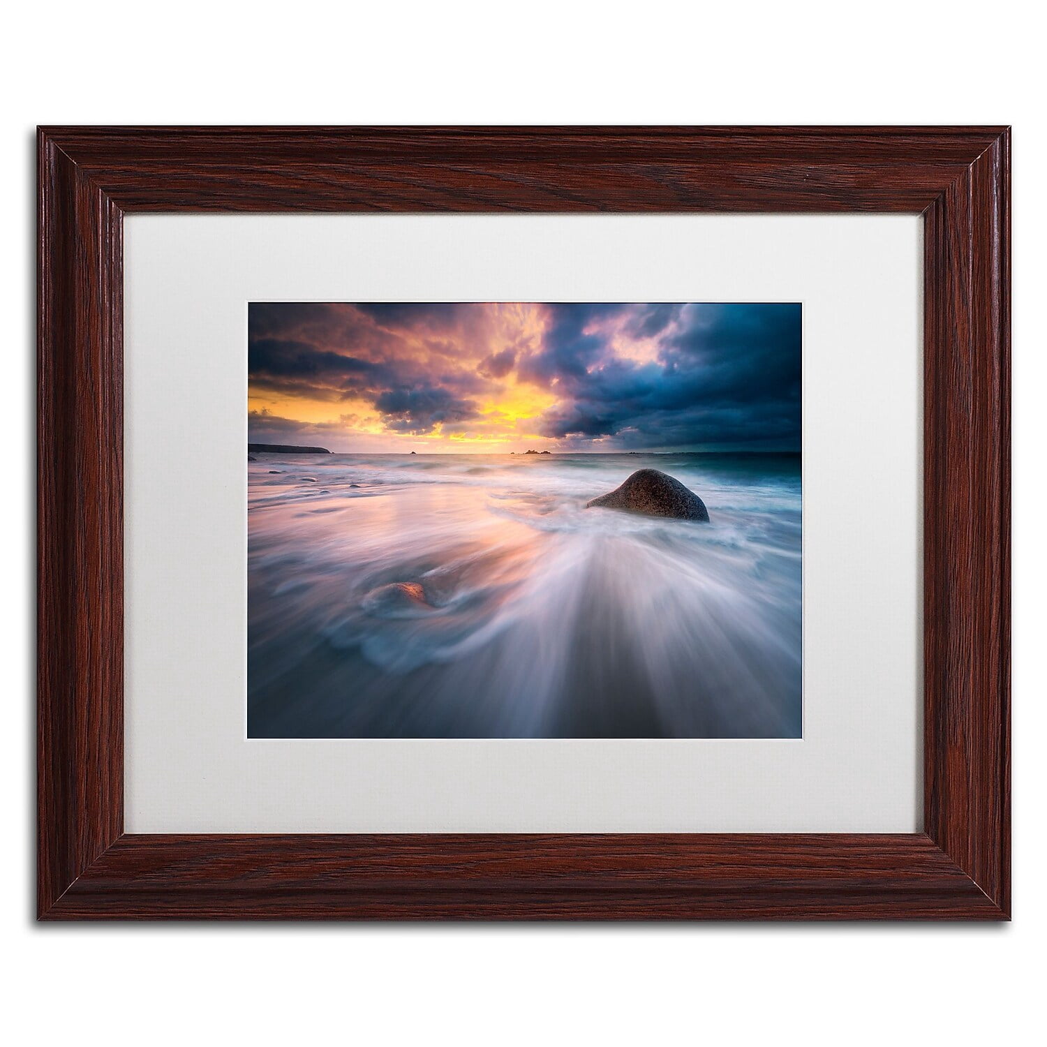 Trademark Fine Art "Ocean Painting" Canvas Art by Mathieu Rivrin, White Matte, Wood Frame
