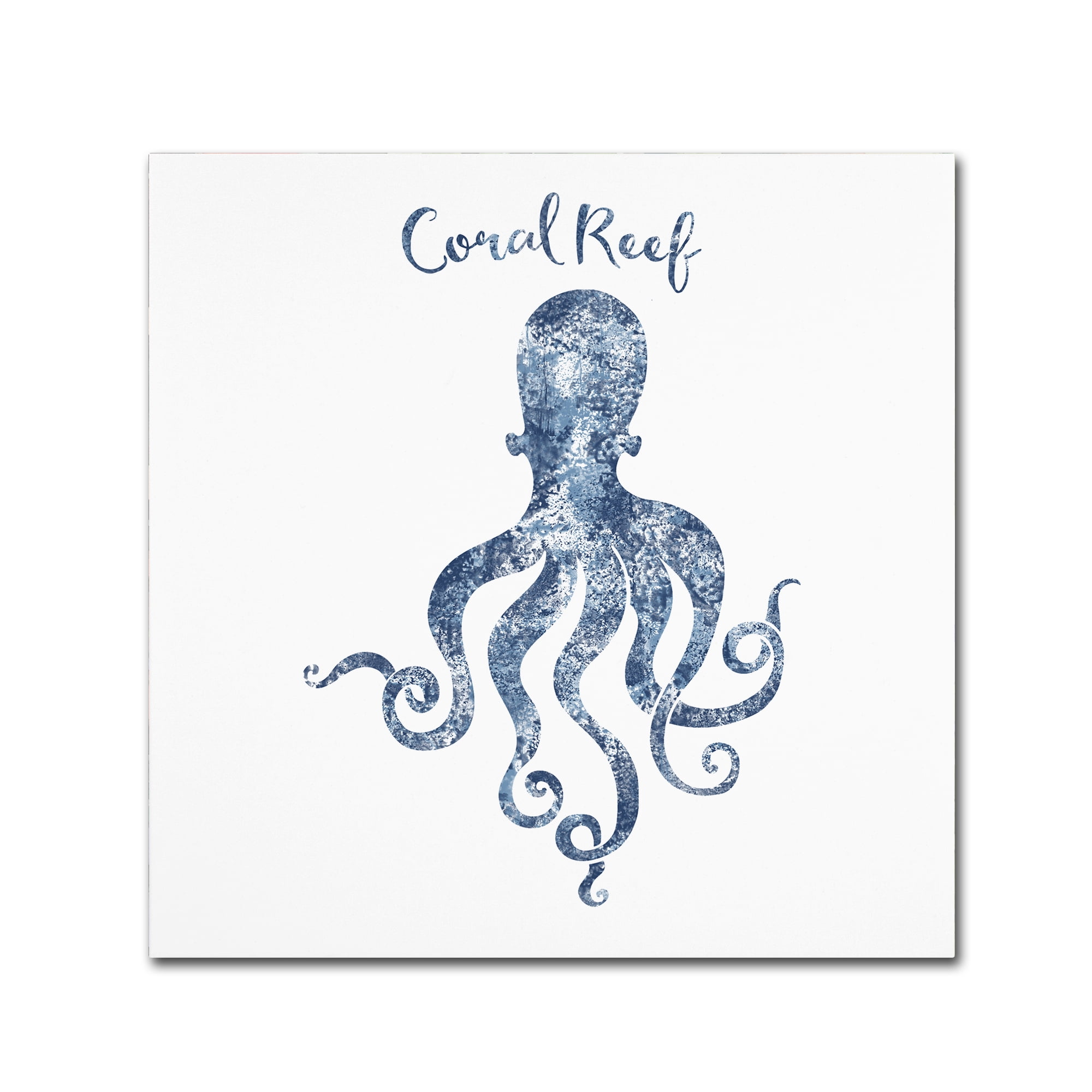 Blue Octopus Coral Reef Nautical Canvas Art 18" x 18"