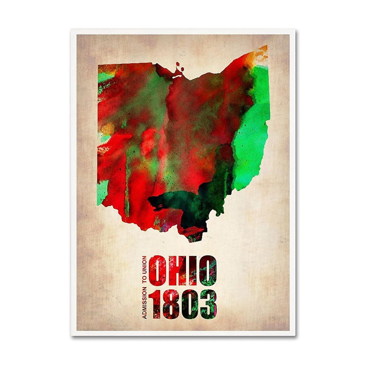 Trademark Fine Art "Ohio Watercolor Map" Canvas Art by Naxart