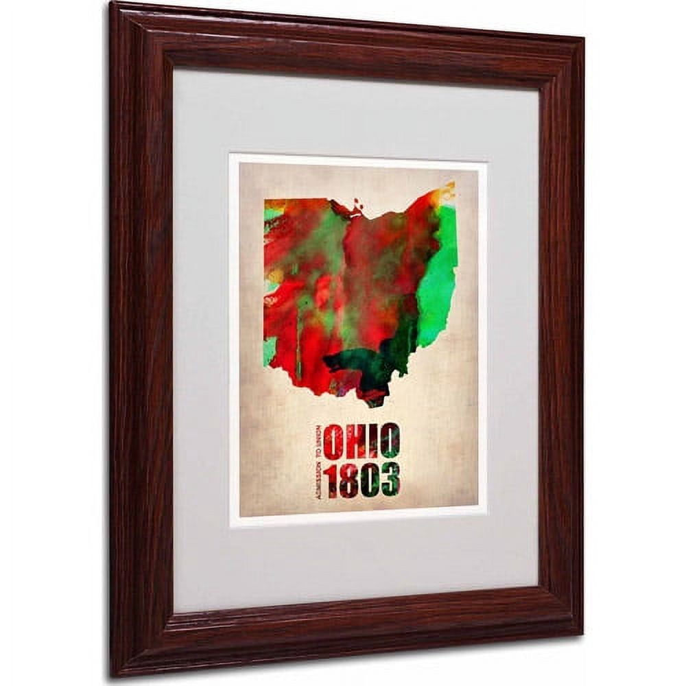 Trademark Fine Art "Ohio Watercolor Map" Matted Framed Art by Naxart, Wood Frame