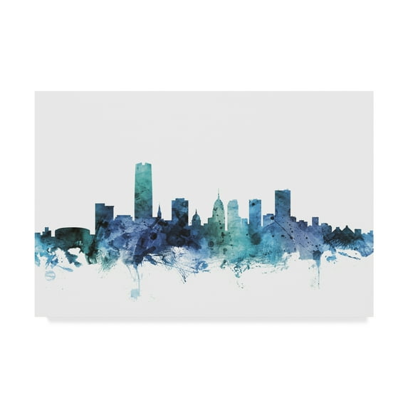 Trademark Fine Art 'Oklahoma City Blue Teal Skyline' Canvas Art by Michael Tompsett