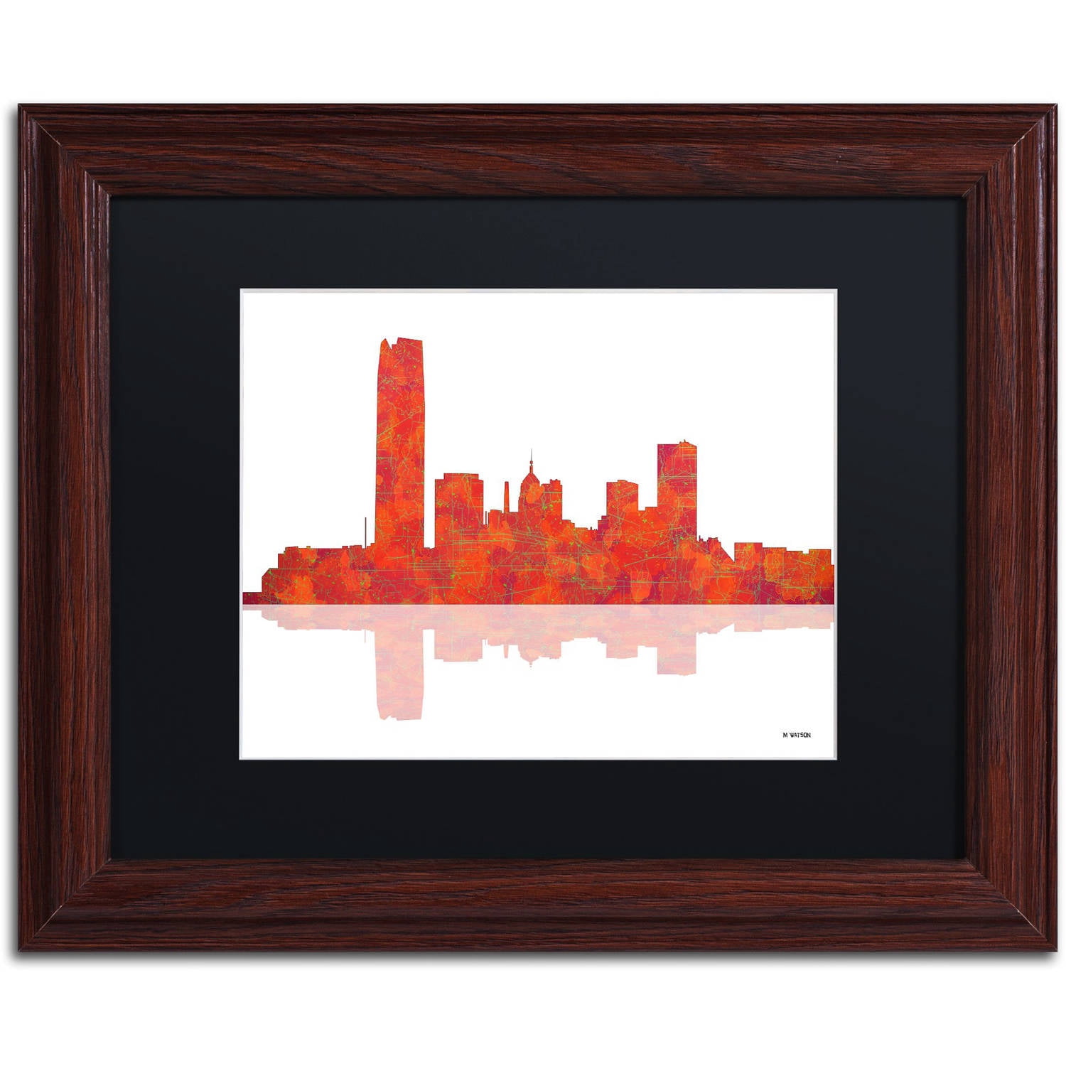Trademark Fine Art "Oklahoma City Oklahoma Skyline" Canvas Art by Marlene Watson Black Mat, Wood Frame