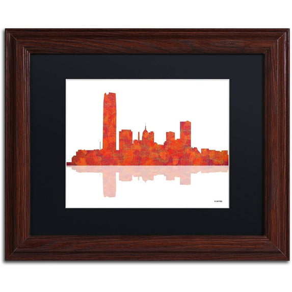 Trademark Fine Art "Oklahoma City Oklahoma Skyline" Canvas Art by Marlene Watson Black Mat, Wood Frame