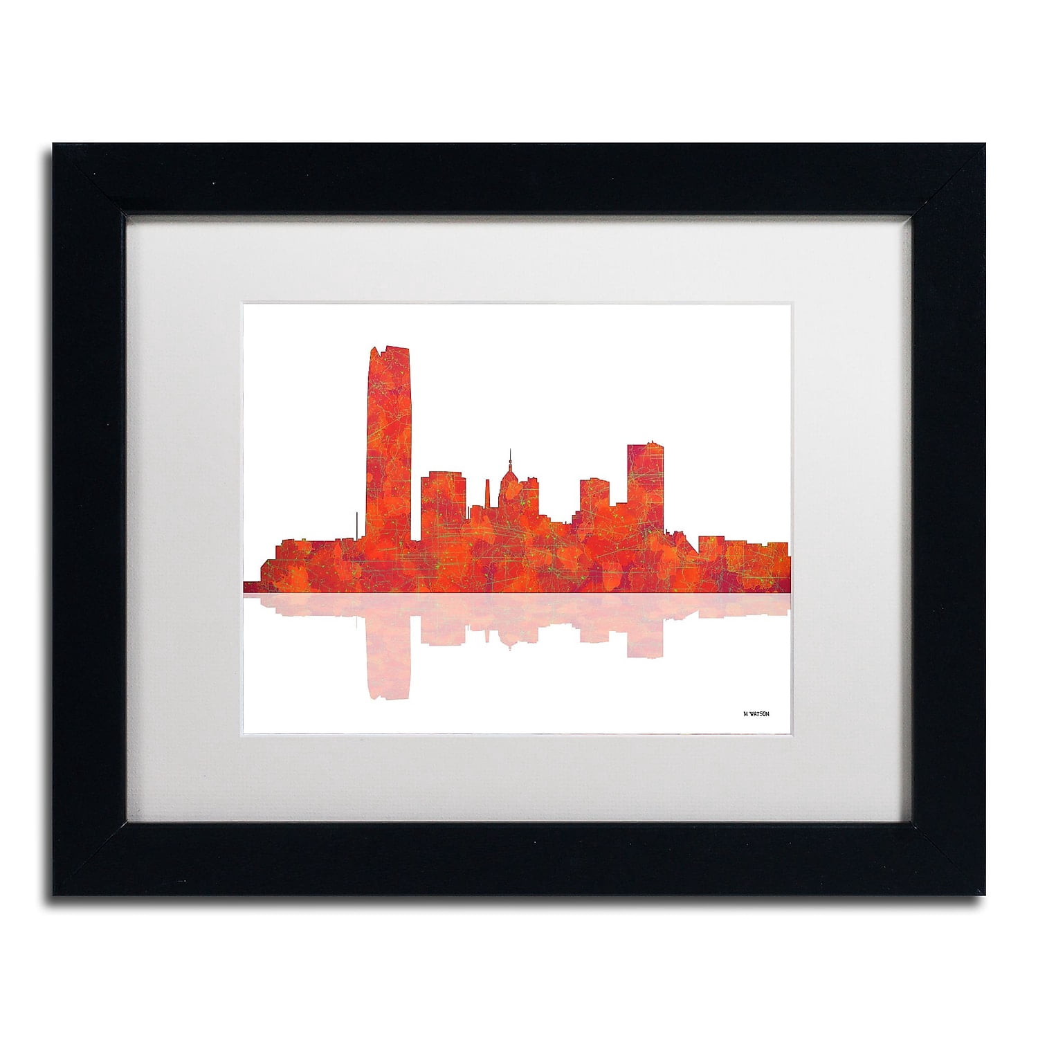 Trademark Fine Art "Oklahoma City Oklahoma Skyline" Canvas Art by Marlene Watson White Mat, Black Frame