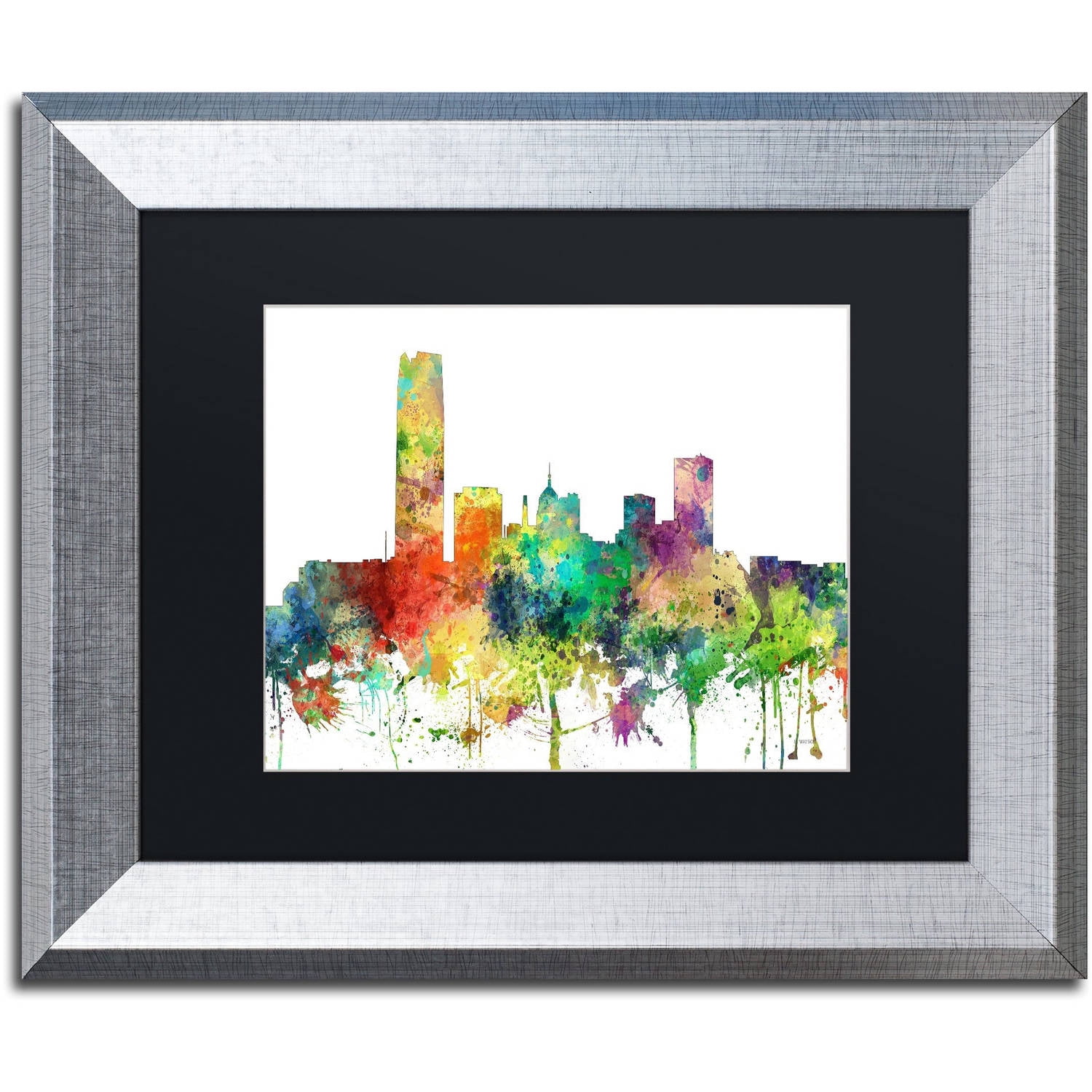 Trademark Fine Art "Oklahoma City Oklahoma Skyline SP" Canvas Art by Marlene Watson, Black Matte, Silver Frame