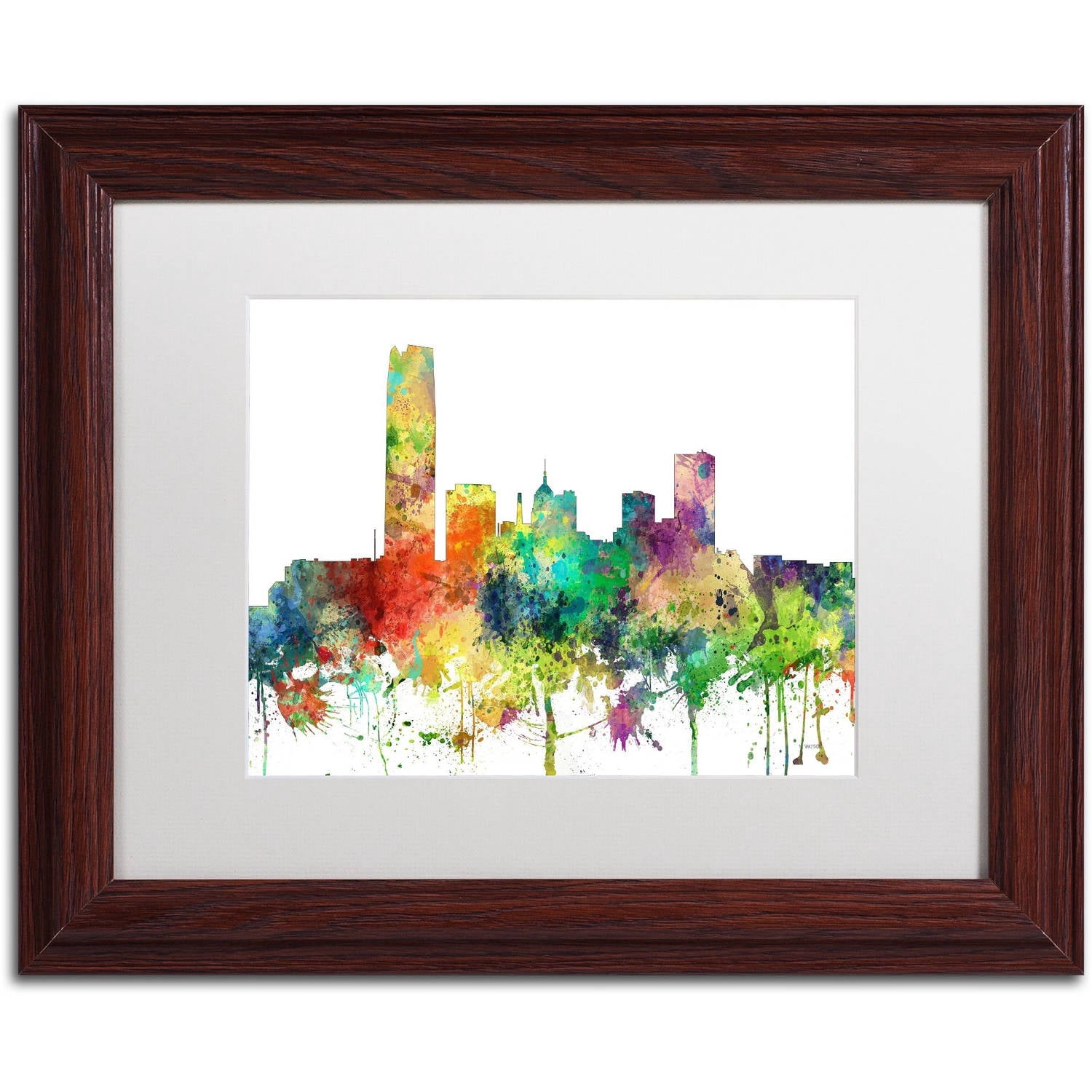 Trademark Fine Art "Oklahoma City Oklahoma Skyline SP" Canvas Art by Marlene Watson, White Matte, Wood Frame