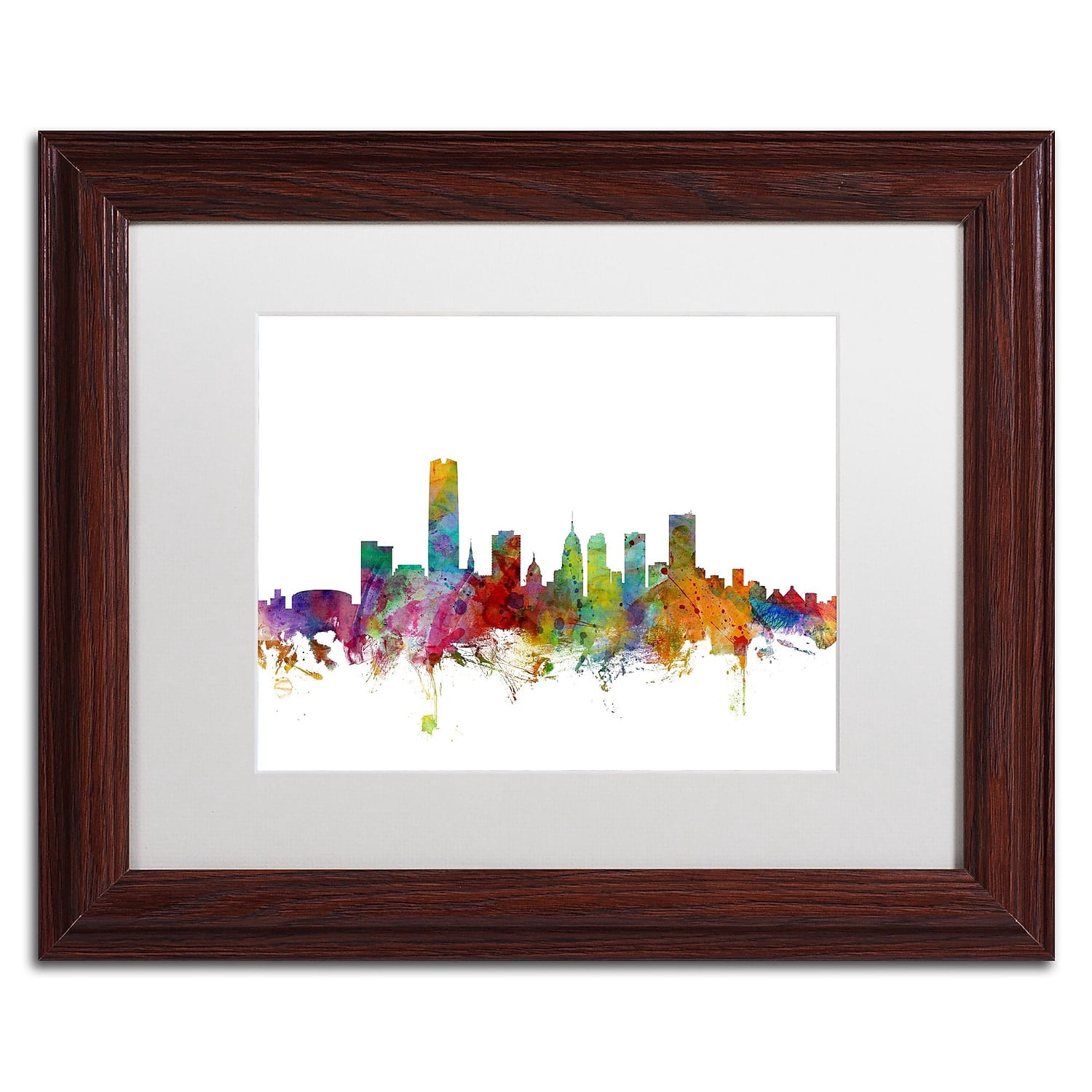 Trademark Fine Art 'Oklahoma City Skyline' Canvas Art by Michael Tompsett, White Matte, Wood Frame