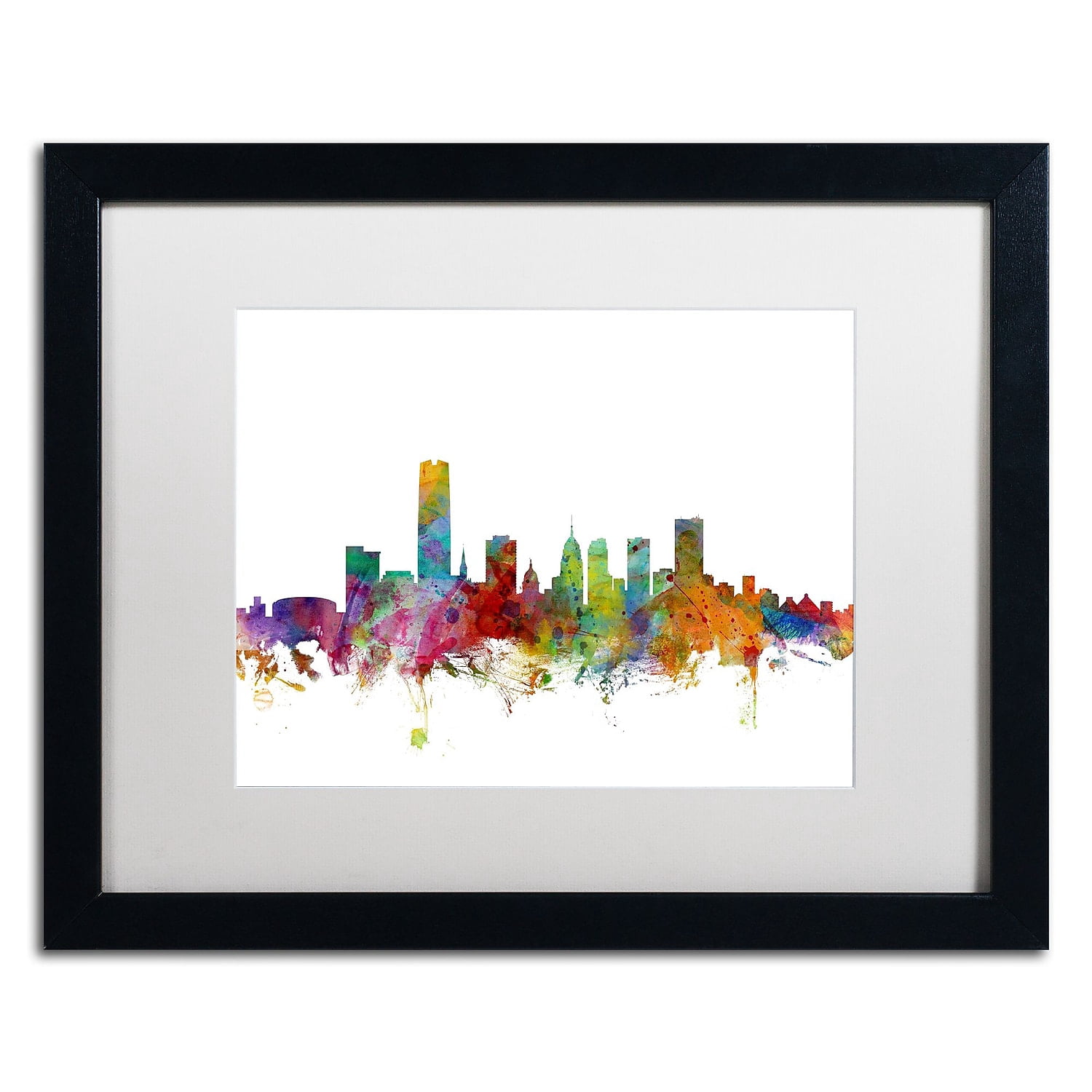 Trademark Fine Art ''Oklahoma City Skyline'' by Michael Tompsett 16" x 20" White Matted Black Frame