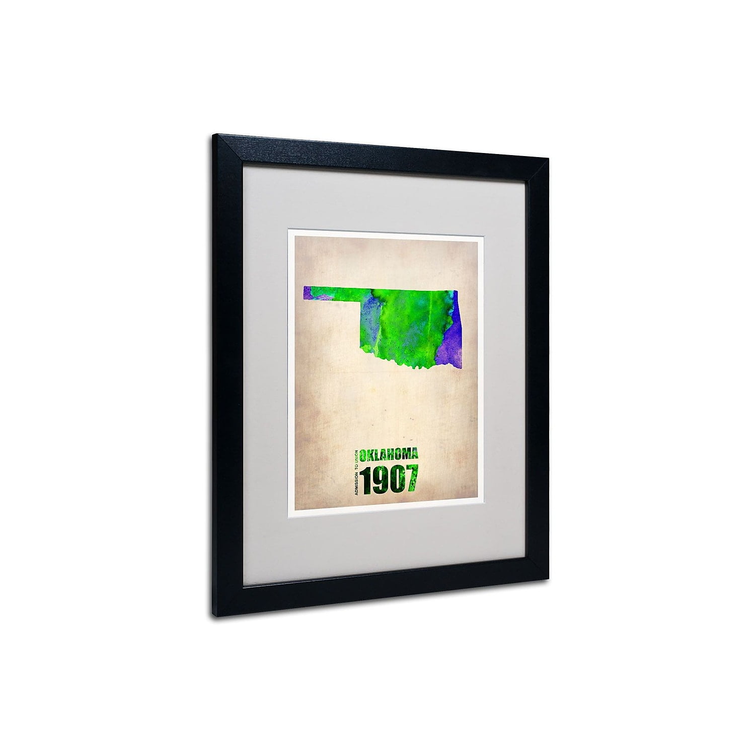 Trademark Fine Art "Oklahoma Watercolor Map" Matted Framed Art by Naxart, Black Frame