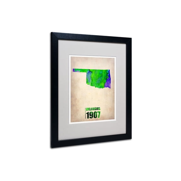 Trademark Fine Art "Oklahoma Watercolor Map" Matted Framed Art by Naxart, Black Frame