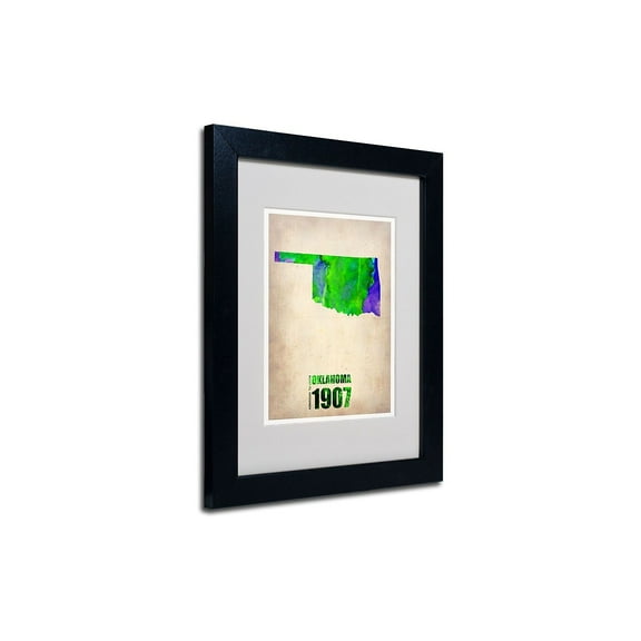 Trademark Fine Art "Oklahoma Watercolor Map" Matted Framed Art by Naxart, Black Frame