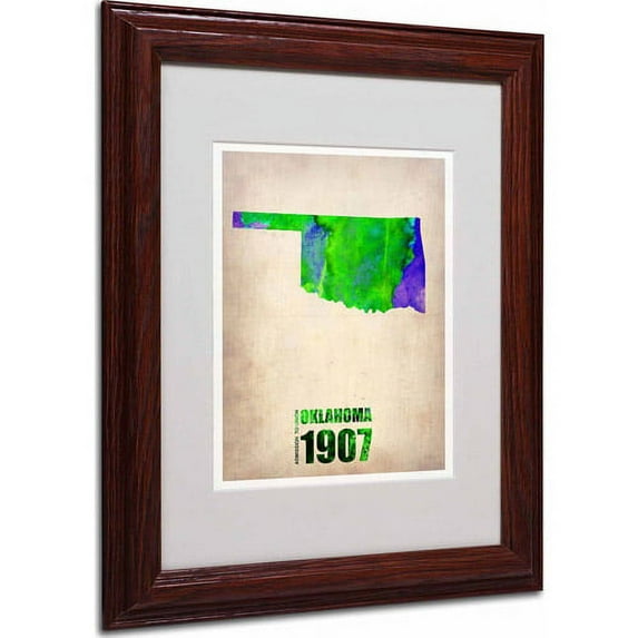 Trademark Fine Art "Oklahoma Watercolor Map" Matted Framed Art by Naxart, Wood Frame