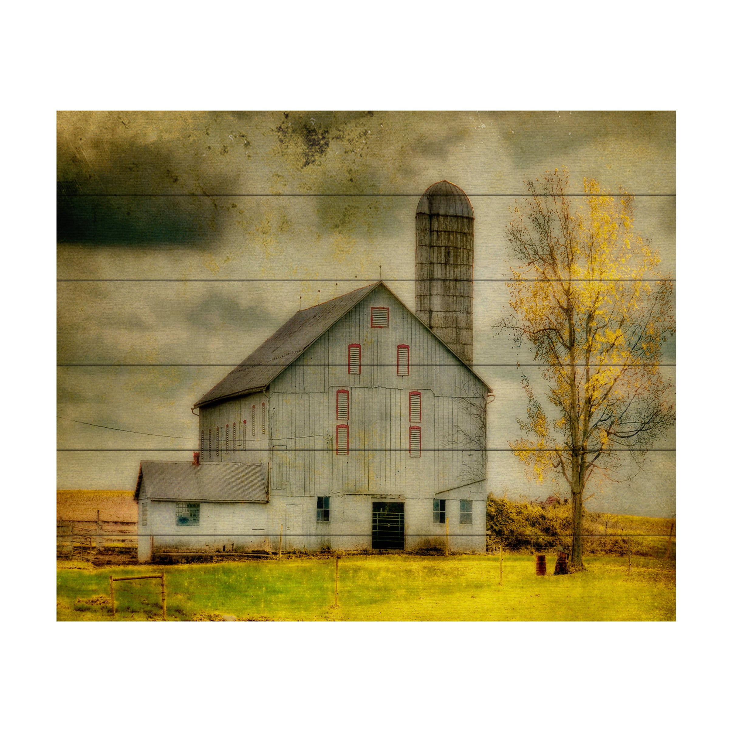 Trademark Fine Art 'Old Barn on Stormy Afternoon' Wooden Wall Art Art by Lois Bryan