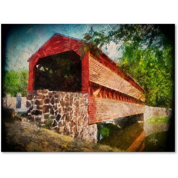 Trademark Fine Art "Old Covered Bridge" Canvas Art by Lois Bryan