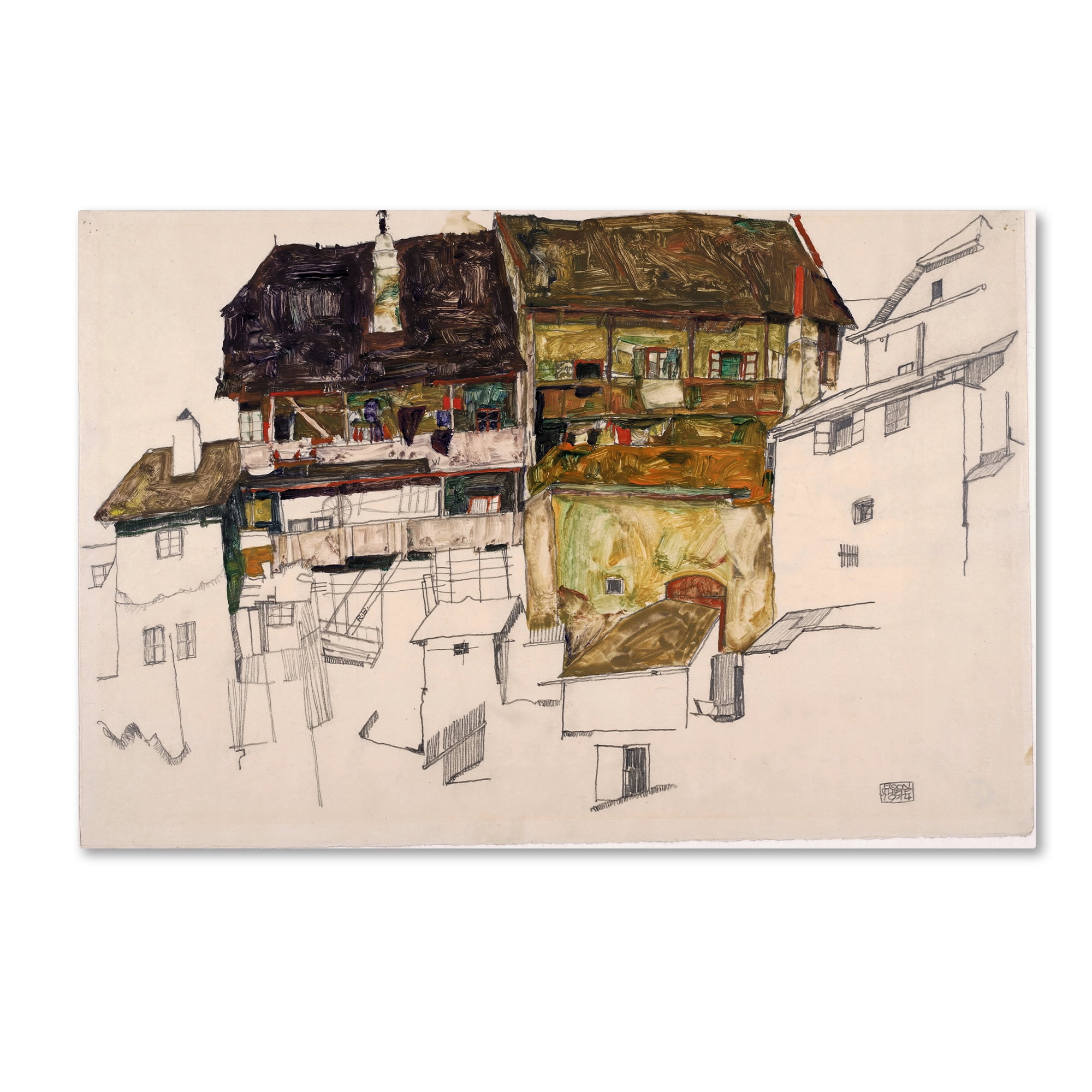 Trademark Fine Art 'Old Houses In Krumau' Canvas Art by Egon Schiele
