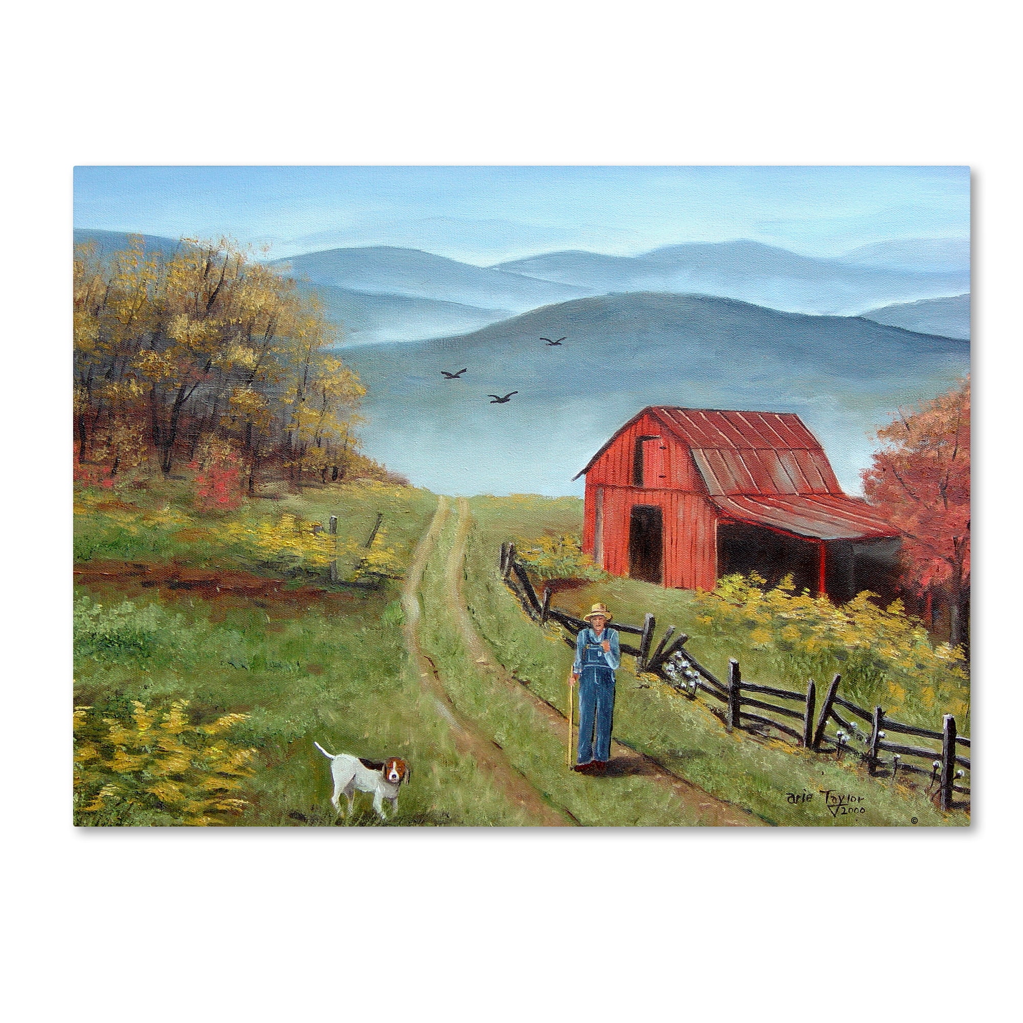Red Barn Landscape Framed Canvas Art, 19 x 14 Inches