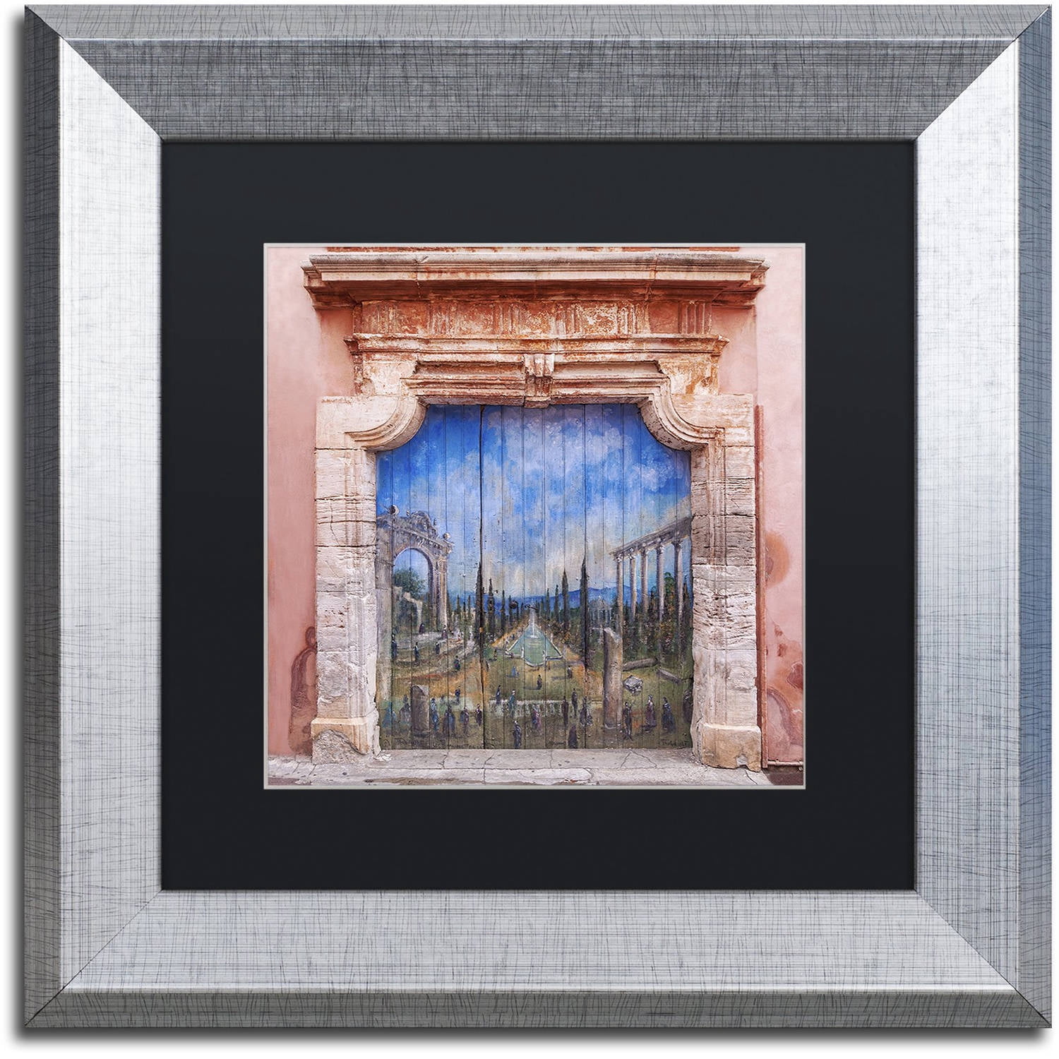 Trademark Fine Art 'Old Painted Door' Canvas Art by Michael Blanchette Photography, Black Matte, Silver Frame
