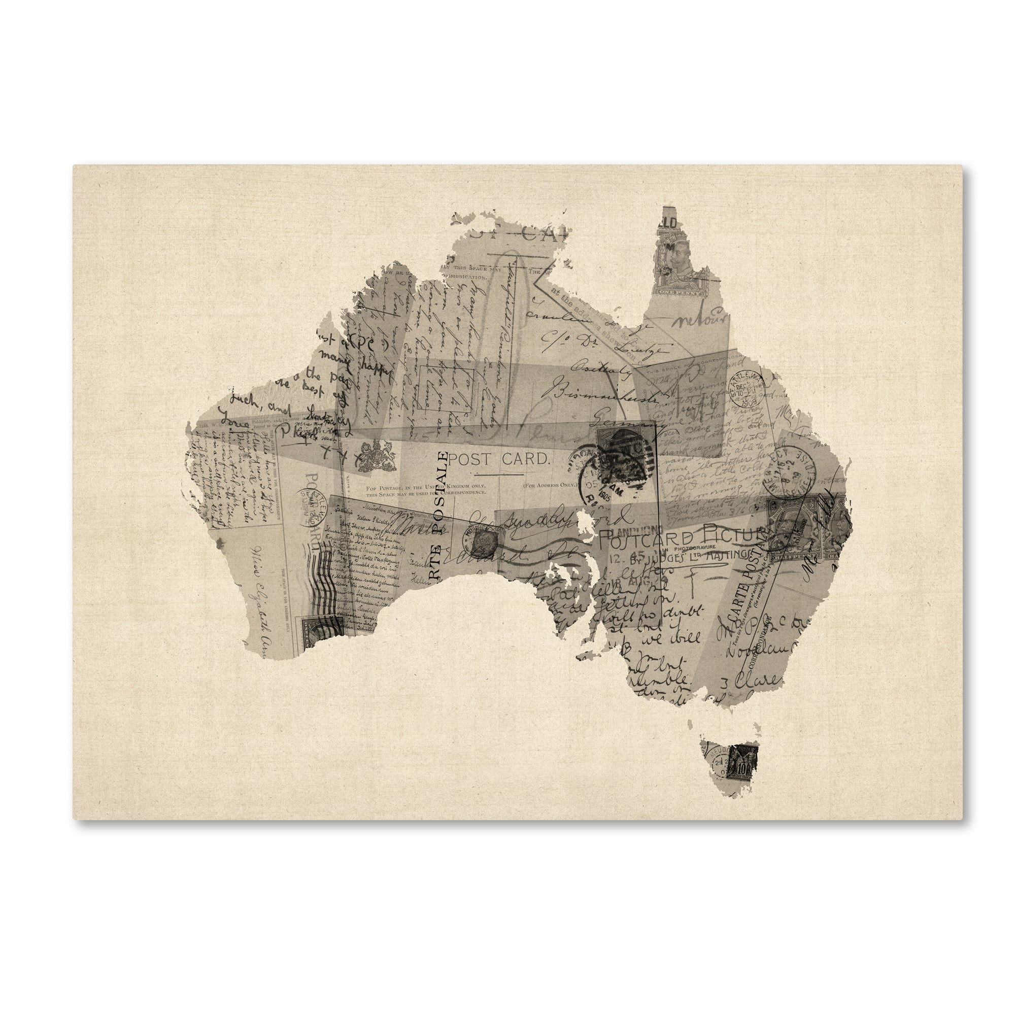 Trademark Fine Art "Old Postcard Map of Australia" Canvas Art by Michael Tompsett