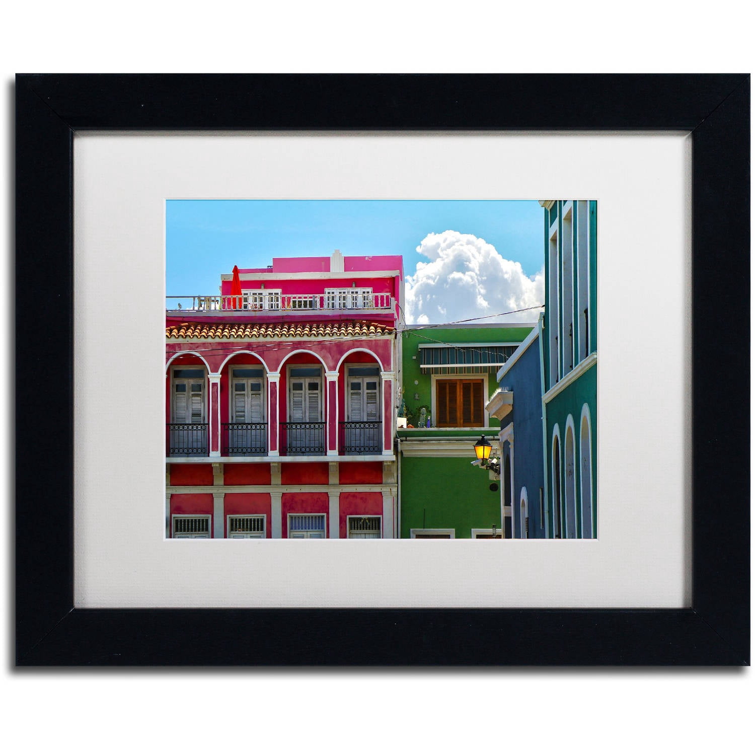 Trademark Fine Art "Old San Juan 10" Canvas Art by CATeyes, White Matte, Black Frame