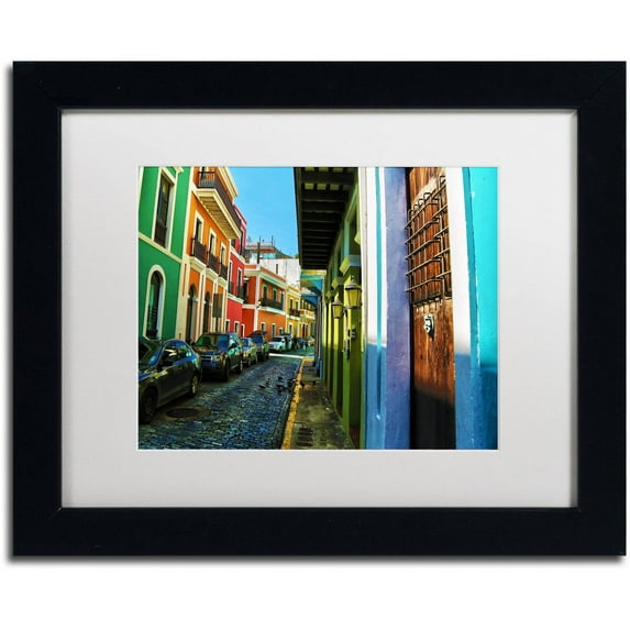 Trademark Fine Art "Old San Juan 11" Canvas Art by CATeyes, White Matte, Black Frame